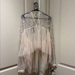 Anthropologie Sheer Silver and Cream Blouse